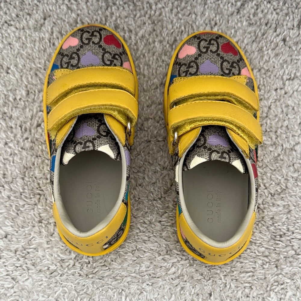 Gucci Kids Yellow Heart GG Canvas Velcro Sneakers - Picture 4 of 9